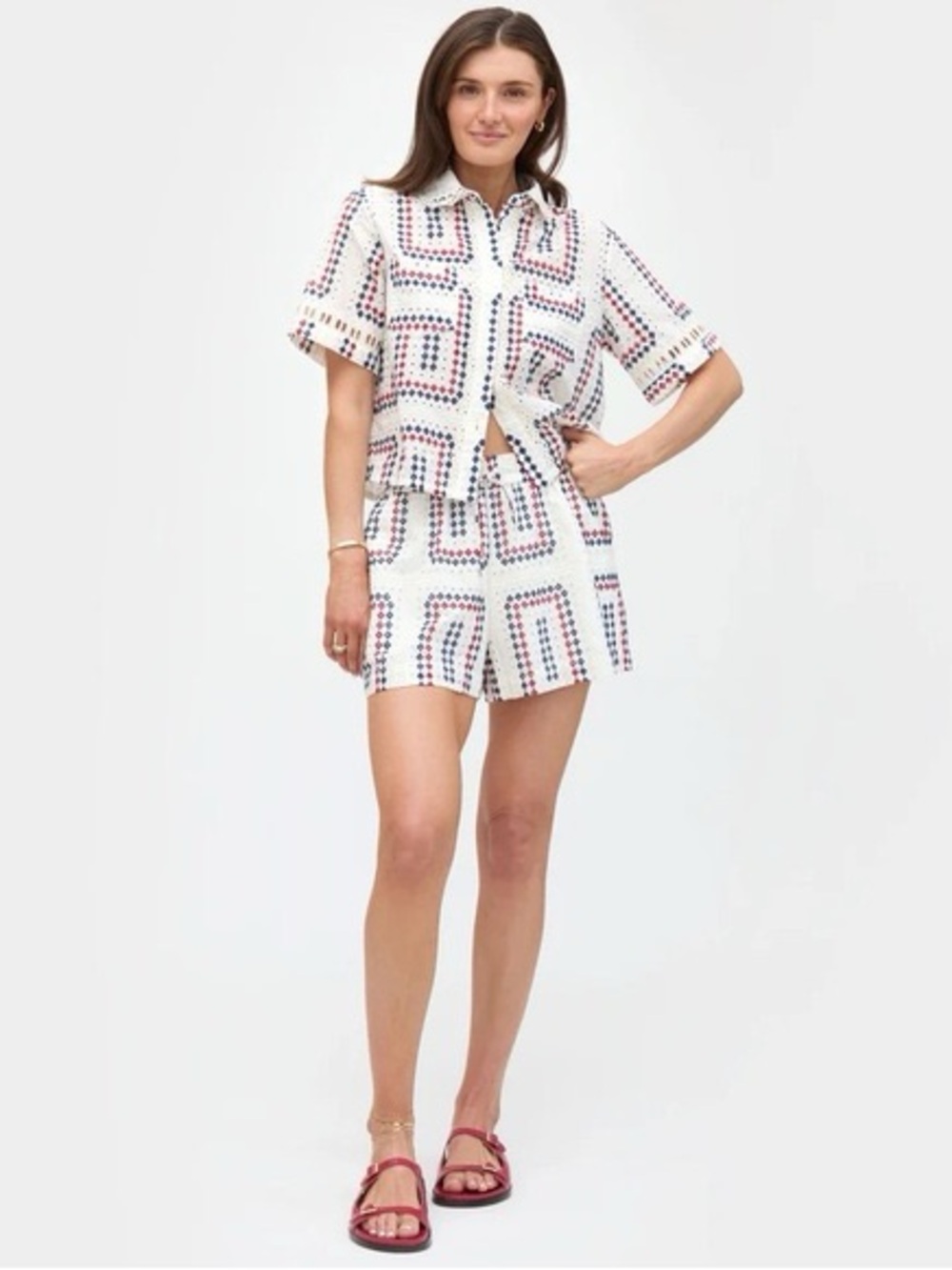 Hill House White Eyelet Embroidered Audrey Shorts, Annette Top and Belle Bow Set